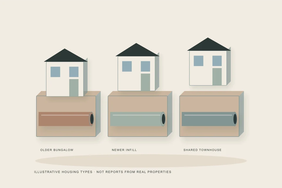 Conceptual illustration of three calgary housing-type studies with contrasting lateral specimens