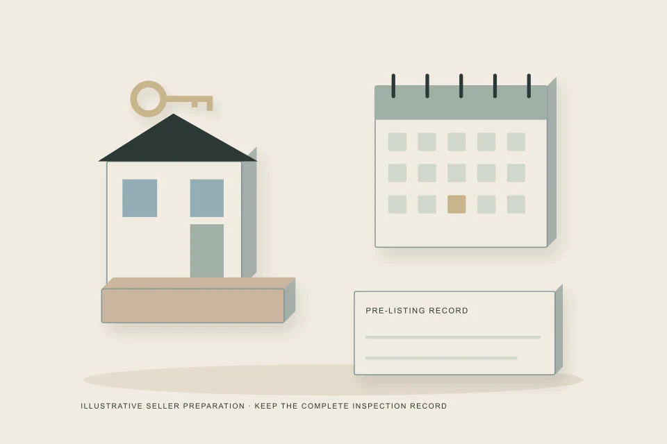 Conceptual illustration of seller home with a completed video folder and pre-listing calendar