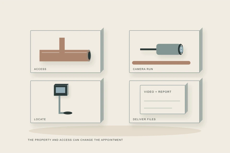 Conceptual illustration of four appointment stages as access camera locating and file-delivery specimens