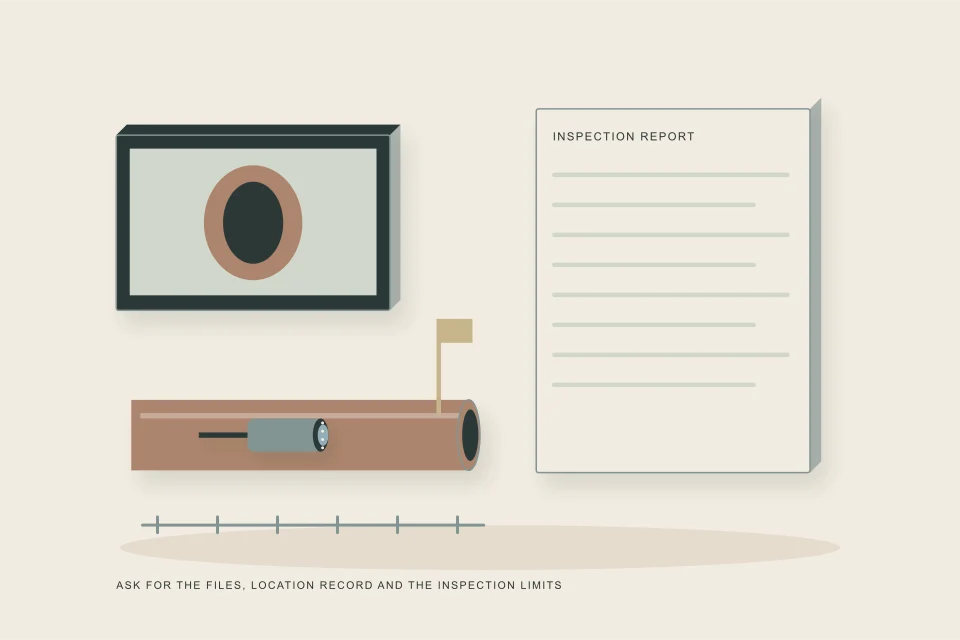 Conceptual illustration of video monitor distance reference surface mark and written inspection report