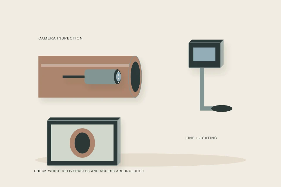 Conceptual illustration of camera inspection hardware paired with a separate sonde receiver