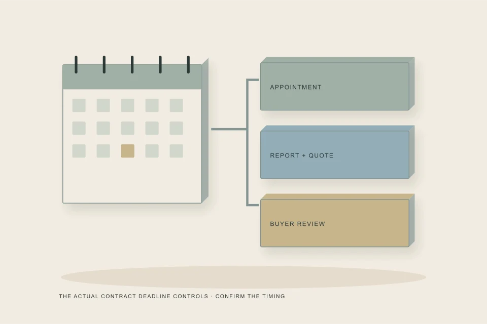 Conceptual illustration of calendar and staged appointment report quote and review blocks