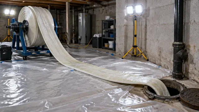 A resin liner fed into a basement cleanout
